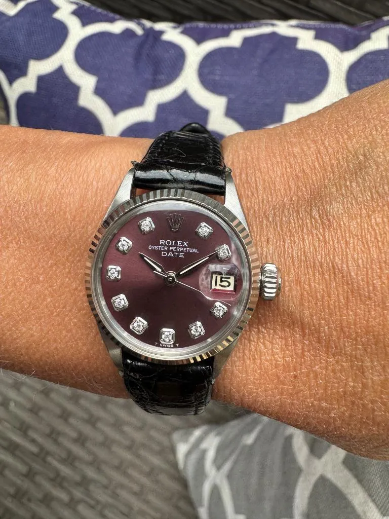 1964 Rolex Vintage Ladies Date Datejust Watch, Wine Diamond Dial - Stainless Steel & 18K White Gold