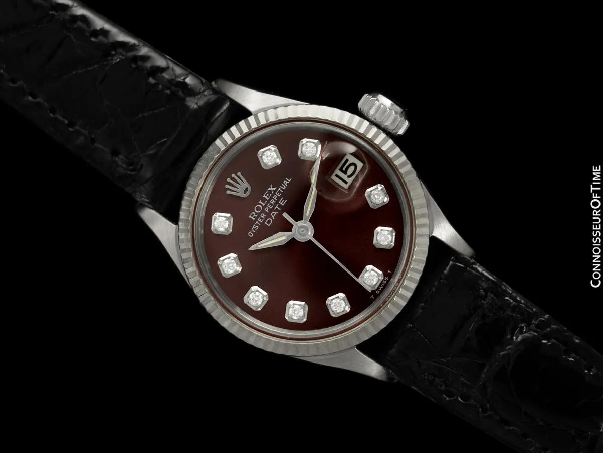 1964 Rolex Vintage Ladies Date Datejust Watch, Wine Diamond Dial - Stainless Steel & 18K White Gold