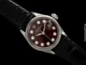 1964 Rolex Vintage Ladies Date Datejust Watch, Wine Diamond Dial - Stainless Steel & 18K White Gold