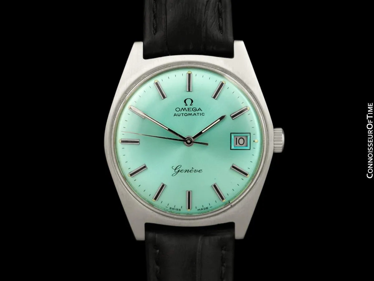 1969 Omega Geneve Vintage Mens Cal. 563 Automatic Watch with Tiffany Blue Dial - Stainless Steel