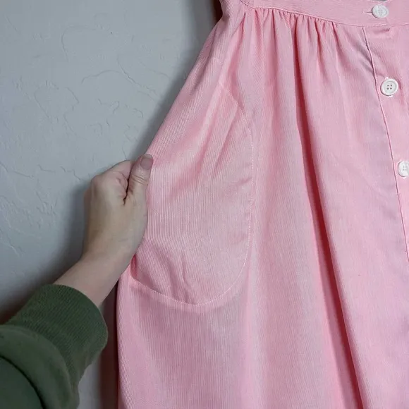 1970s Volup  Vintage Pink and White Striped Button Front Skirt