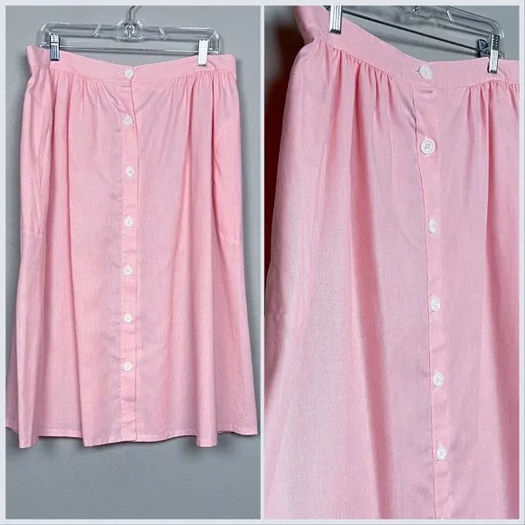 1970s Volup  Vintage Pink and White Striped Button Front Skirt