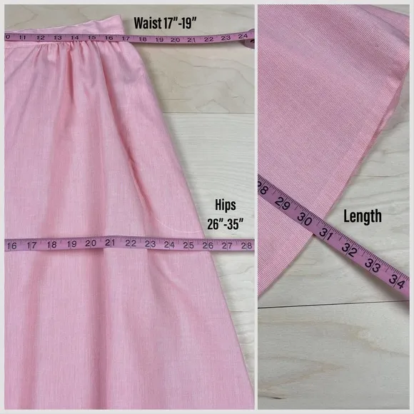 1970s Volup  Vintage Pink and White Striped Button Front Skirt