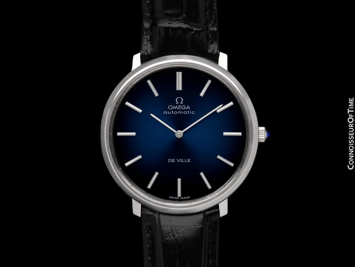 1973 Omega Vintage De Ville Mens Full Size Automatic Watch with Blue Vignette Dial - Stainless Steel