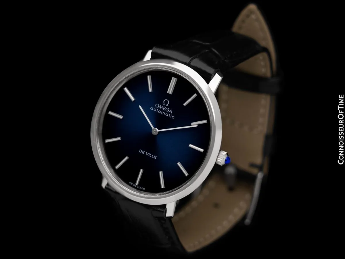 1973 Omega Vintage De Ville Mens Full Size Automatic Watch with Blue Vignette Dial - Stainless Steel