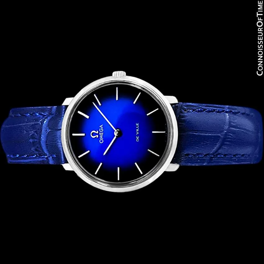 1974 Omega De Ville Vintage Mens Handwound Blue Vignette Dial Watch - Stainless Steel