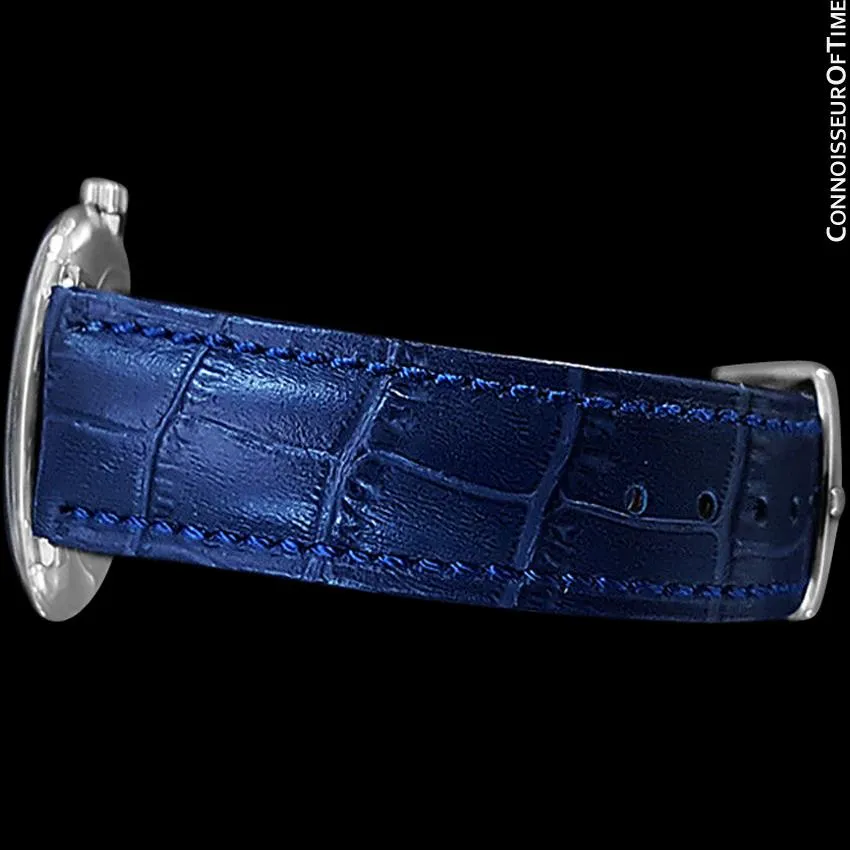 1974 Omega De Ville Vintage Mens Handwound Blue Vignette Dial Watch - Stainless Steel