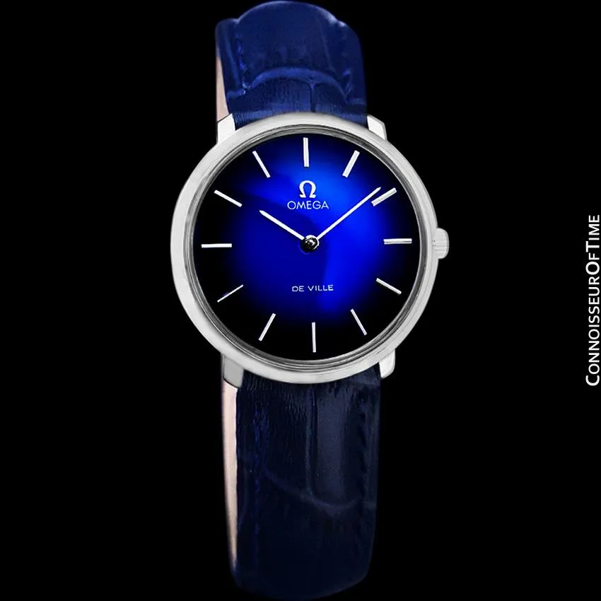 1974 Omega De Ville Vintage Mens Handwound Blue Vignette Dial Watch - Stainless Steel