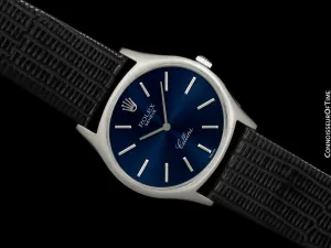 1975 Rolex Cellini Vintage Mens Handwound TV Watch with Royal Blue Dial, Ref. 3806 - 18K White Gold