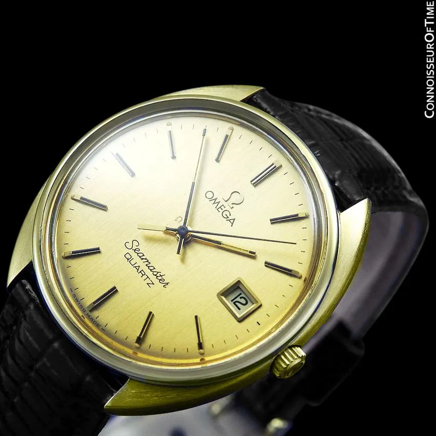 1980 Omega Seamaster Classic Vintage Mens Full Size Accuset Watch, Date - 18K Gold Plated & Stainless Steel