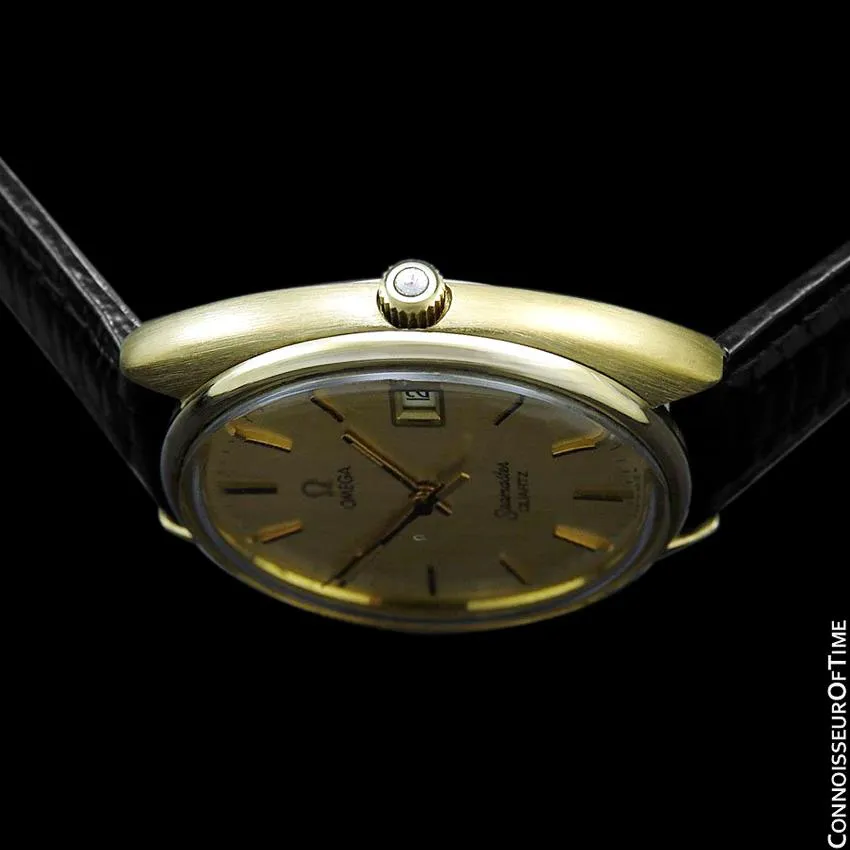 1980 Omega Seamaster Classic Vintage Mens Full Size Accuset Watch, Date - 18K Gold Plated & Stainless Steel