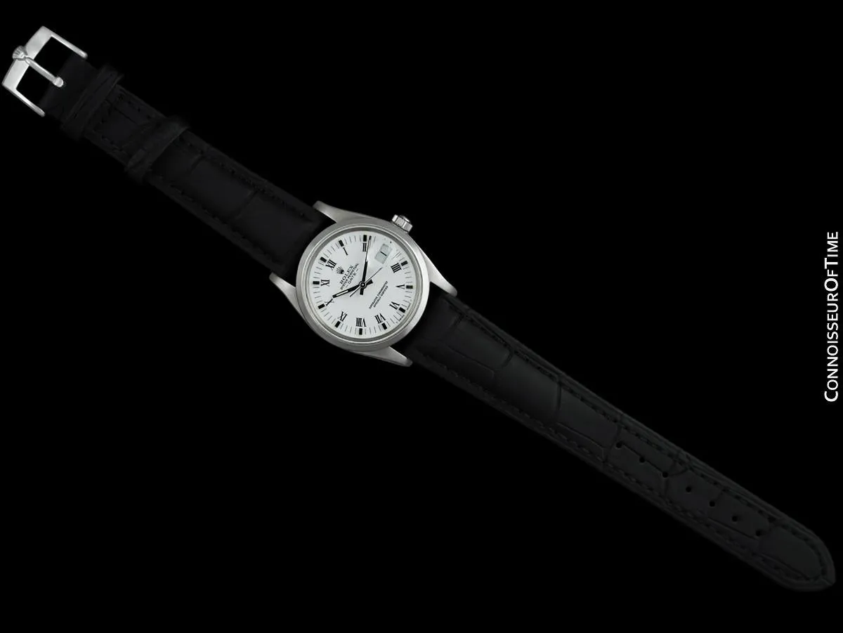 1985 Rolex Oyster Perpetual Date Ref. 15000 Vintage Mens Quick-Set Buckley Dial Watch - Stainless Steel