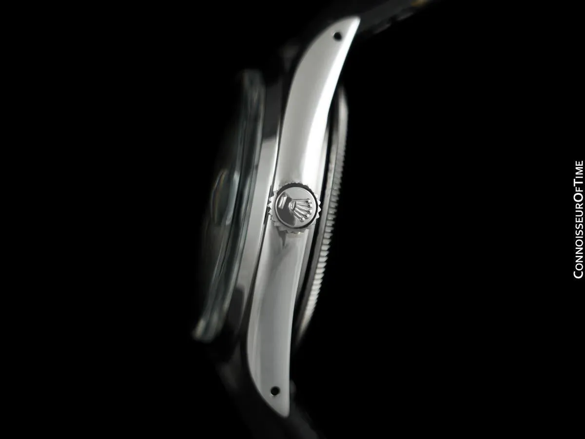1985 Rolex Oyster Perpetual Date Ref. 15000 Vintage Mens Quick-Set Buckley Dial Watch - Stainless Steel