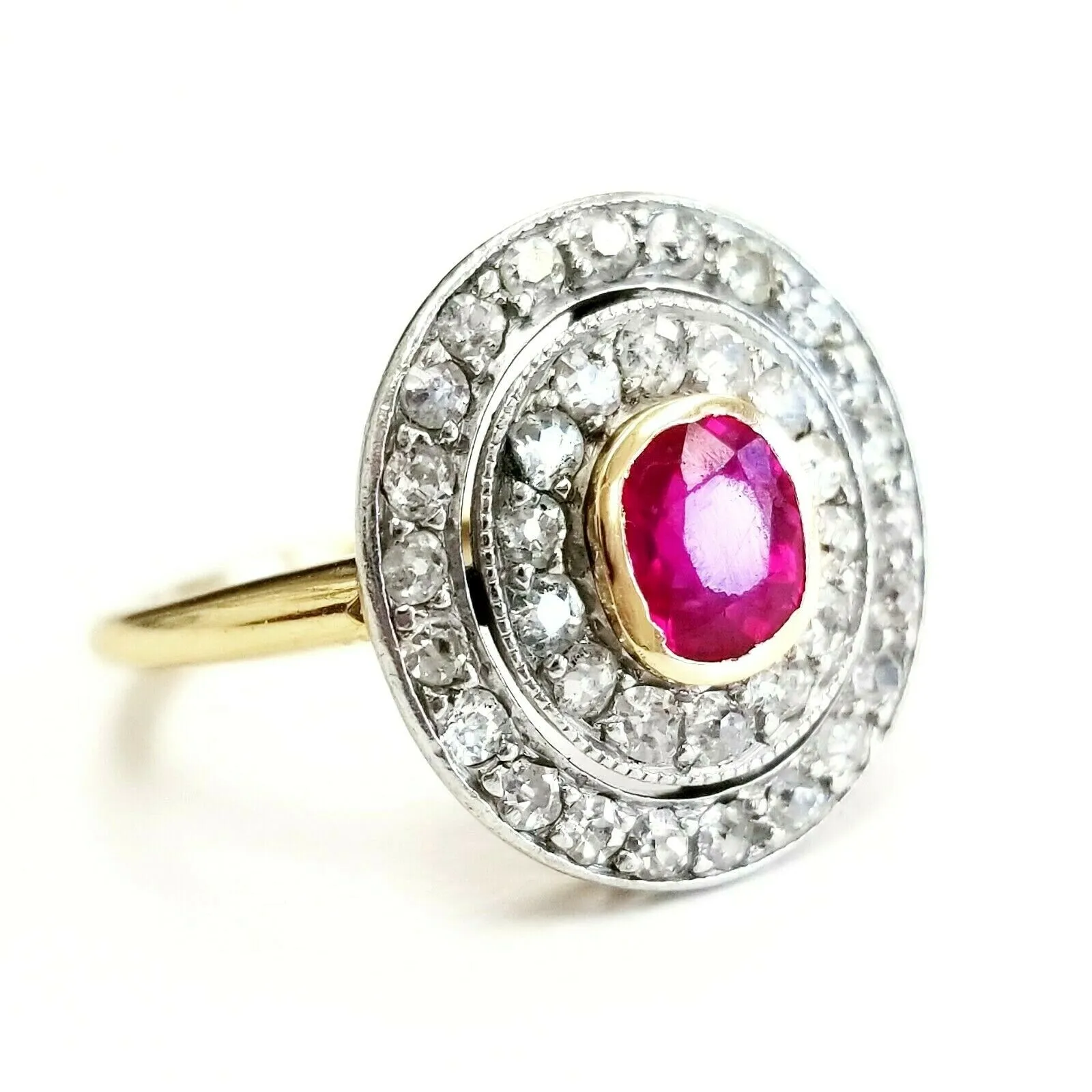 1CT Red Ruby Burma Ring Oval Cut Brilliant 18K Yellow Gold Natural diamonds size 6