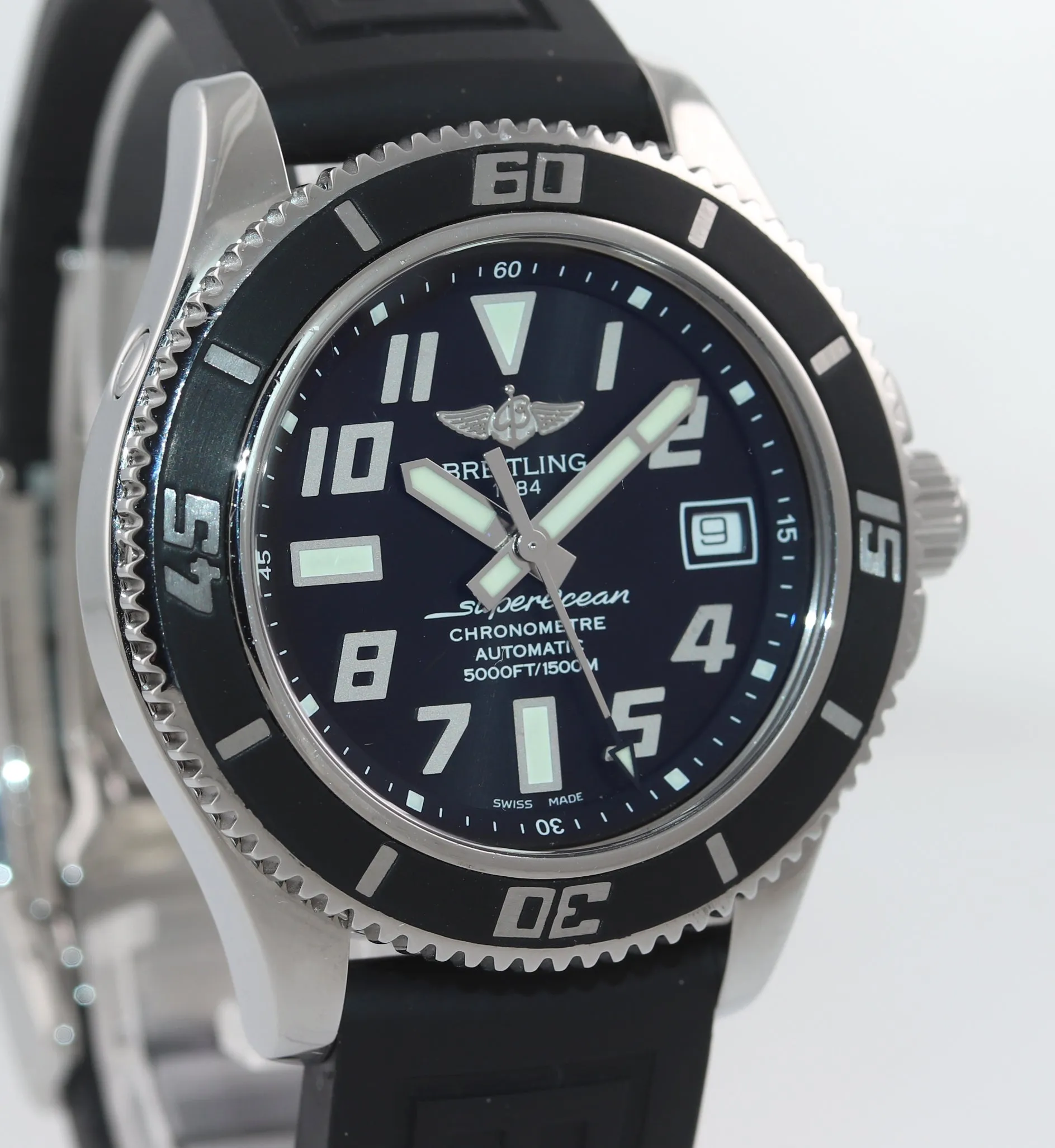 2015 Breitling Super Ocean Abyss 42mm A17364 Black Steel Ceramic Watch Box Paper