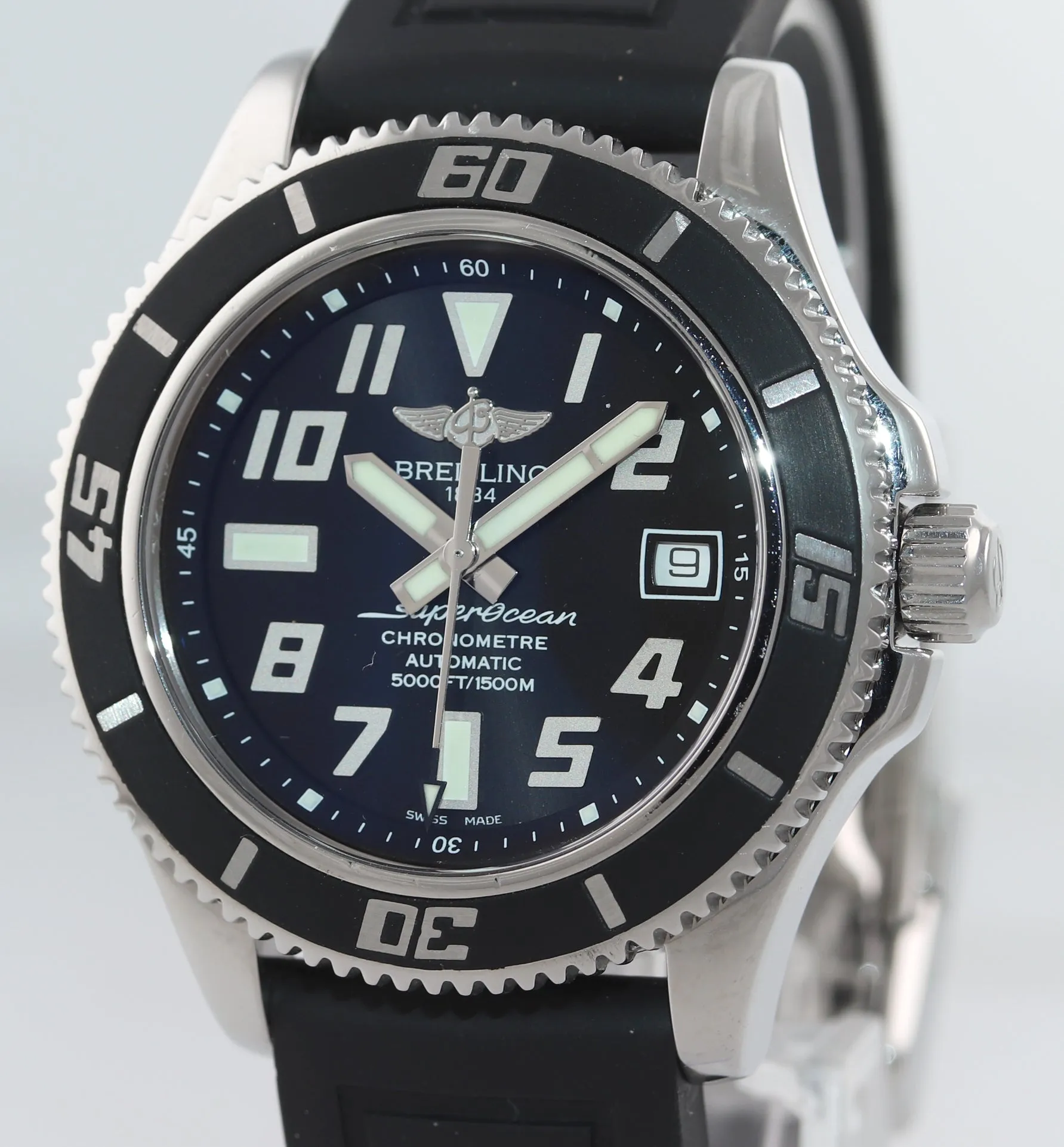 2015 Breitling Super Ocean Abyss 42mm A17364 Black Steel Ceramic Watch Box Paper