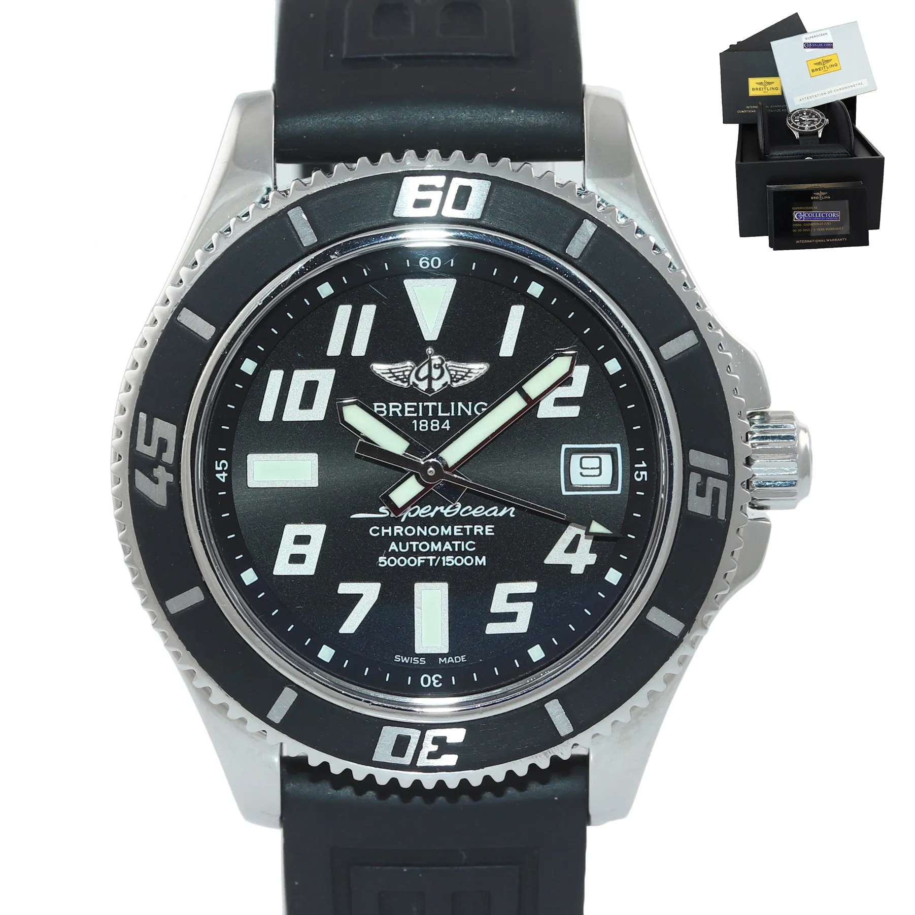 2015 Breitling Super Ocean Abyss 42mm A17364 Black Steel Ceramic Watch Box Paper