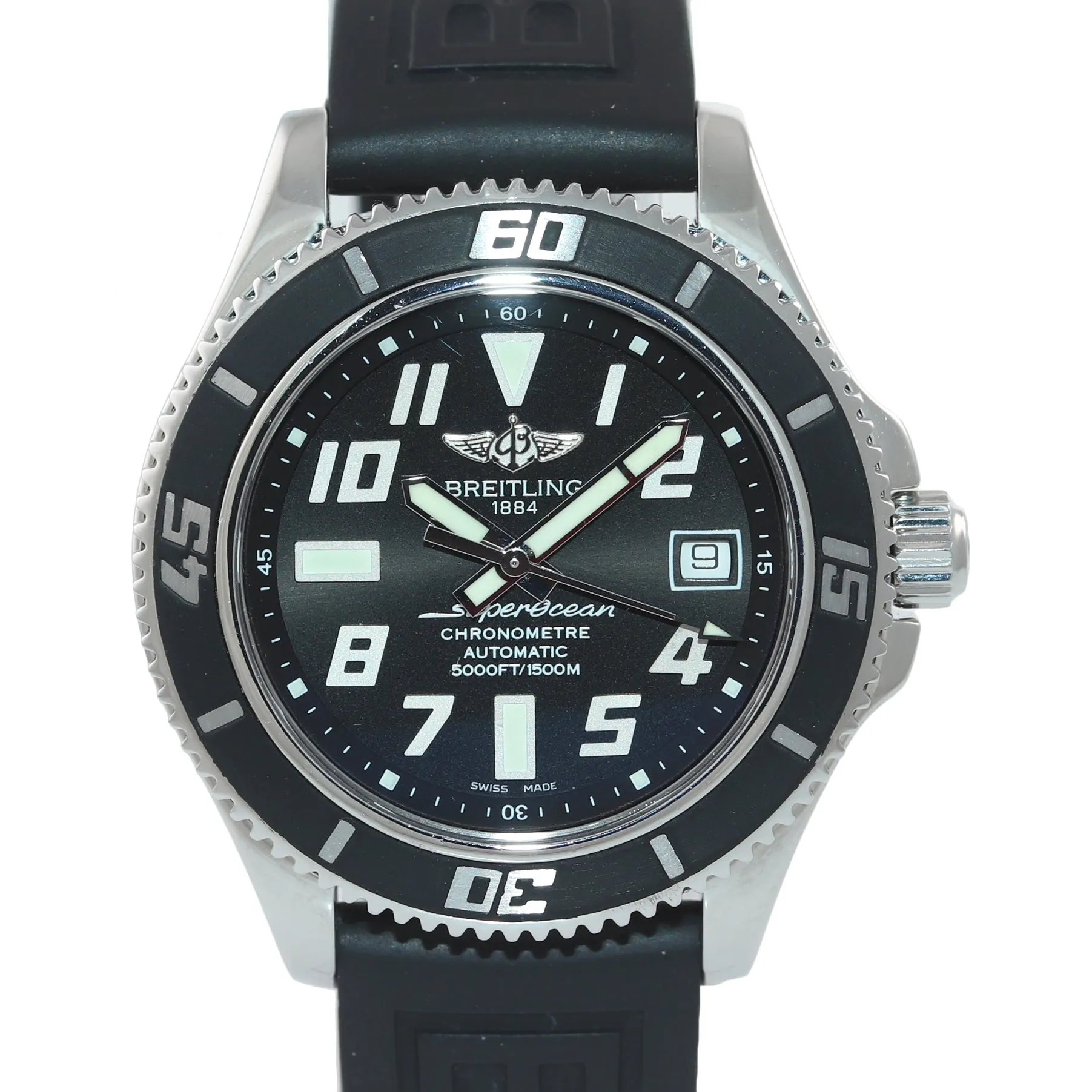 2015 Breitling Super Ocean Abyss 42mm A17364 Black Steel Ceramic Watch Box Paper