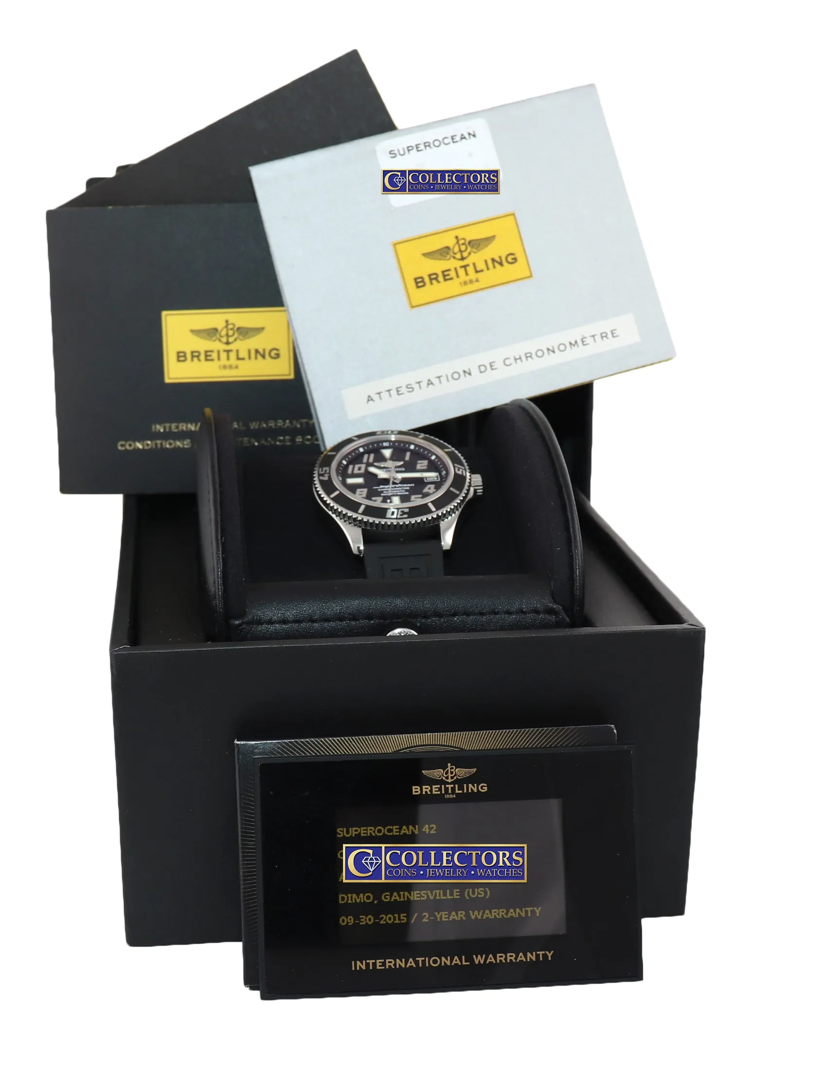 2015 Breitling Super Ocean Abyss 42mm A17364 Black Steel Ceramic Watch Box Paper