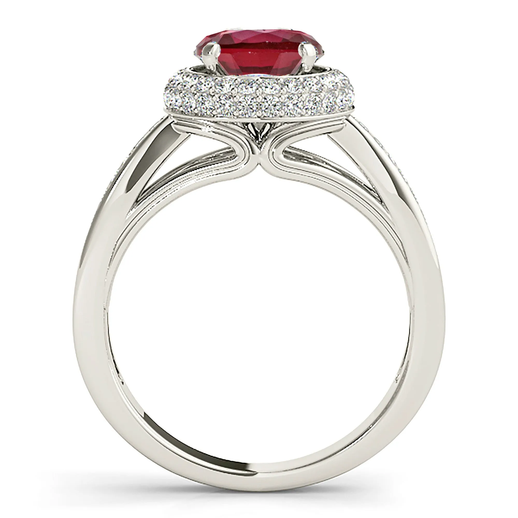 2.35 ct. Genuine Ruby Ring With 3D Halo And Graduating Diamond Band
