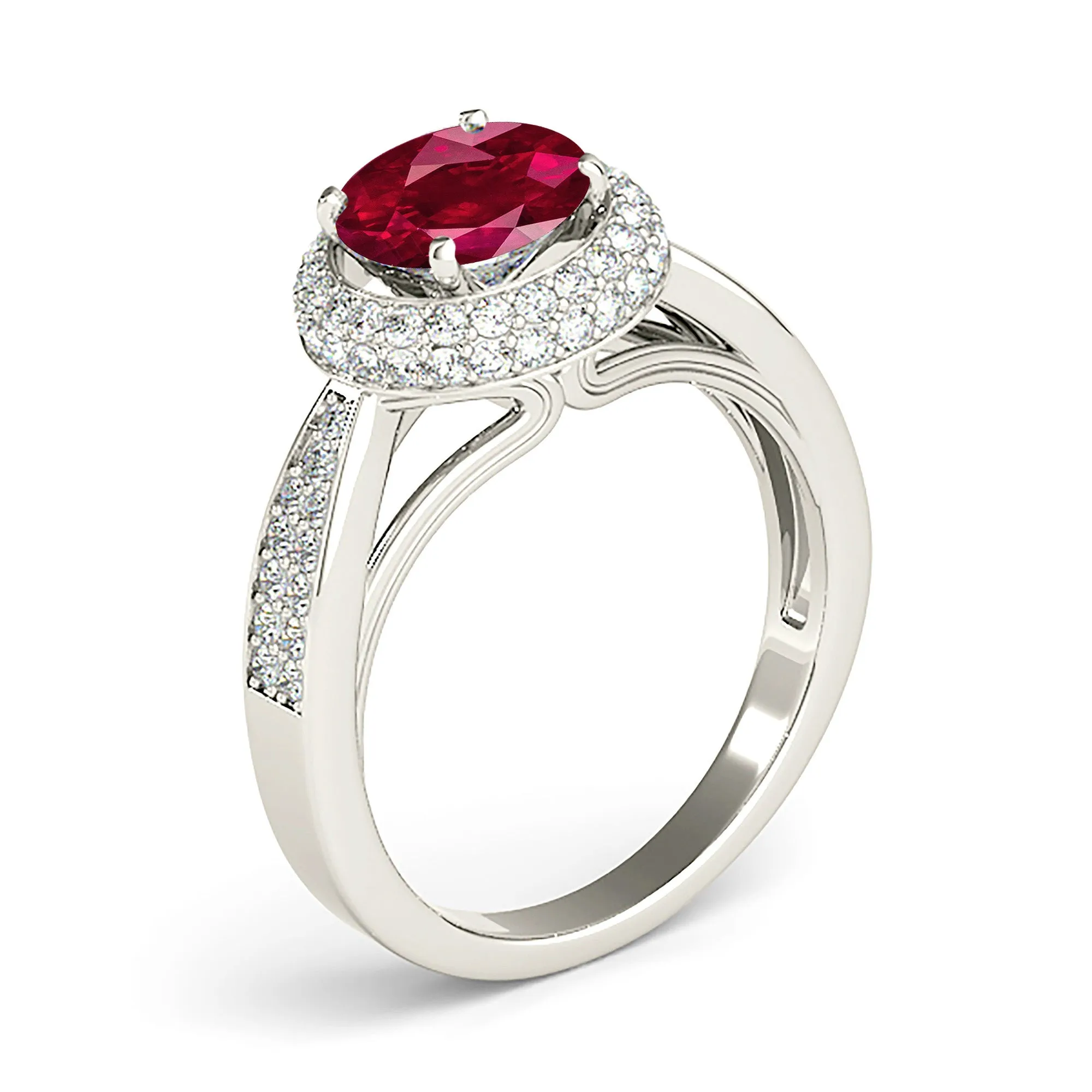2.35 ct. Genuine Ruby Ring With 3D Halo And Graduating Diamond Band