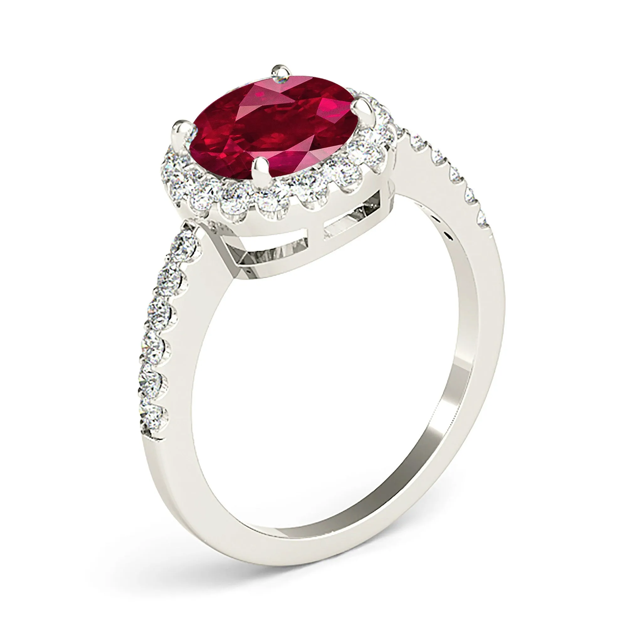 2.35 ct. Genuine Ruby Ring With Delicate Halo And Thin Diamond Shank
