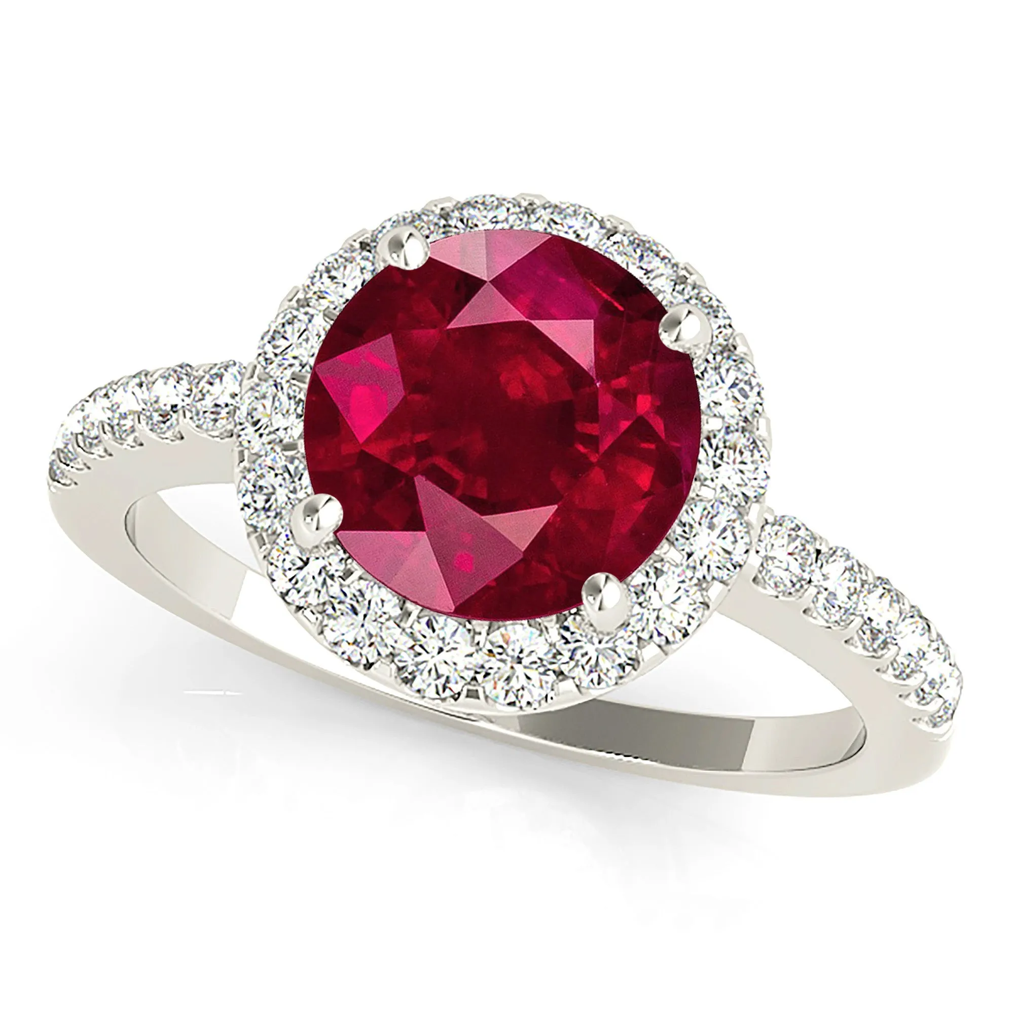 2.35 ct. Genuine Ruby Ring With Delicate Halo And Thin Diamond Shank