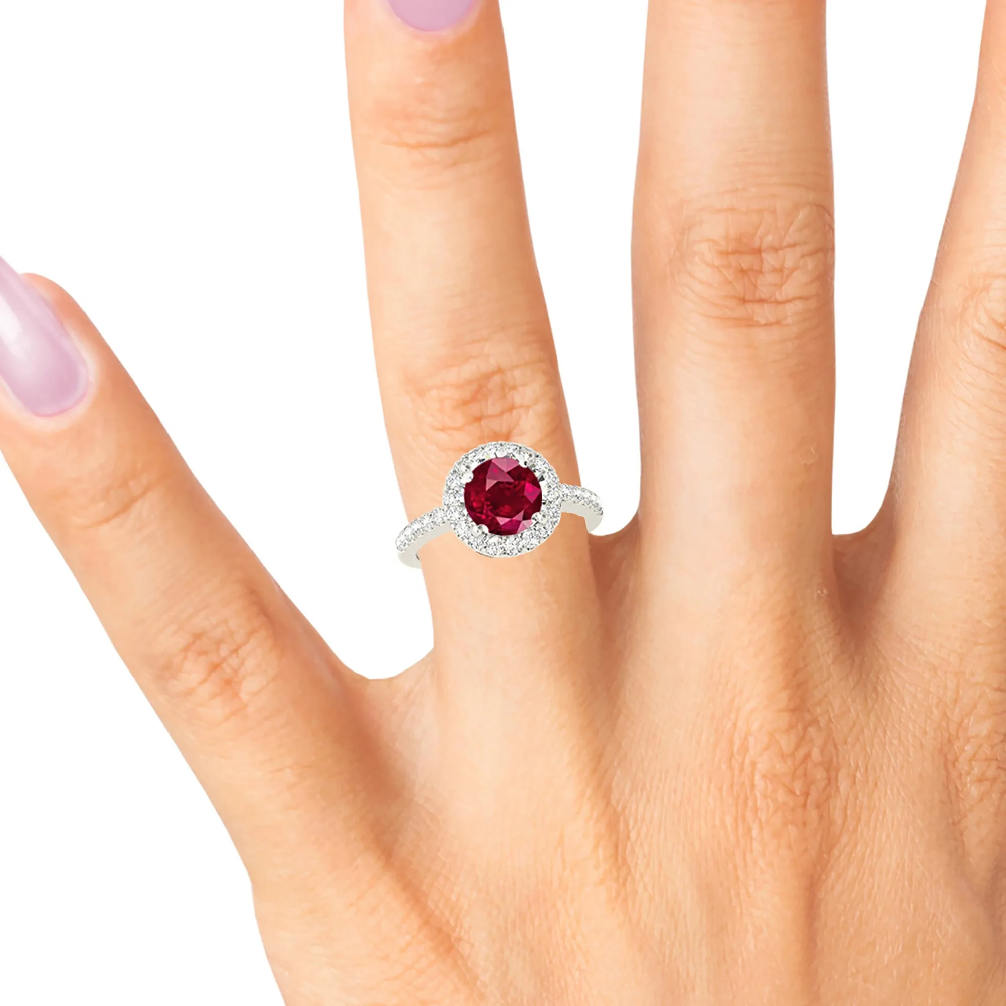 2.35 ct. Genuine Ruby Ring With Delicate Halo And Thin Diamond Shank
