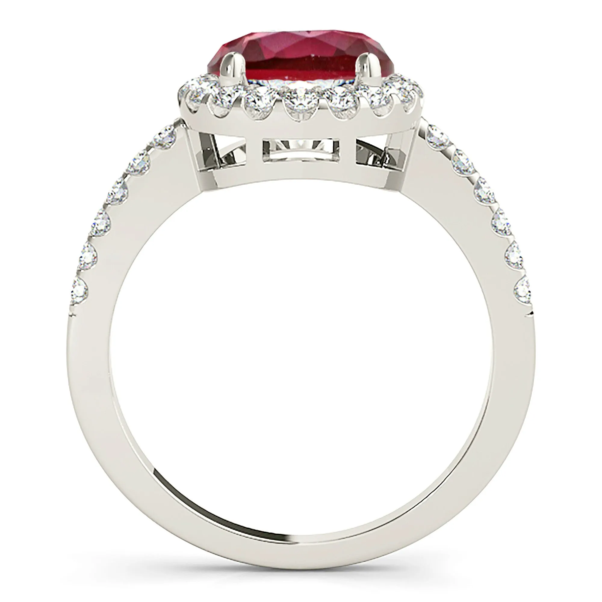2.35 ct. Genuine Ruby Ring With Delicate Halo And Thin Diamond Shank