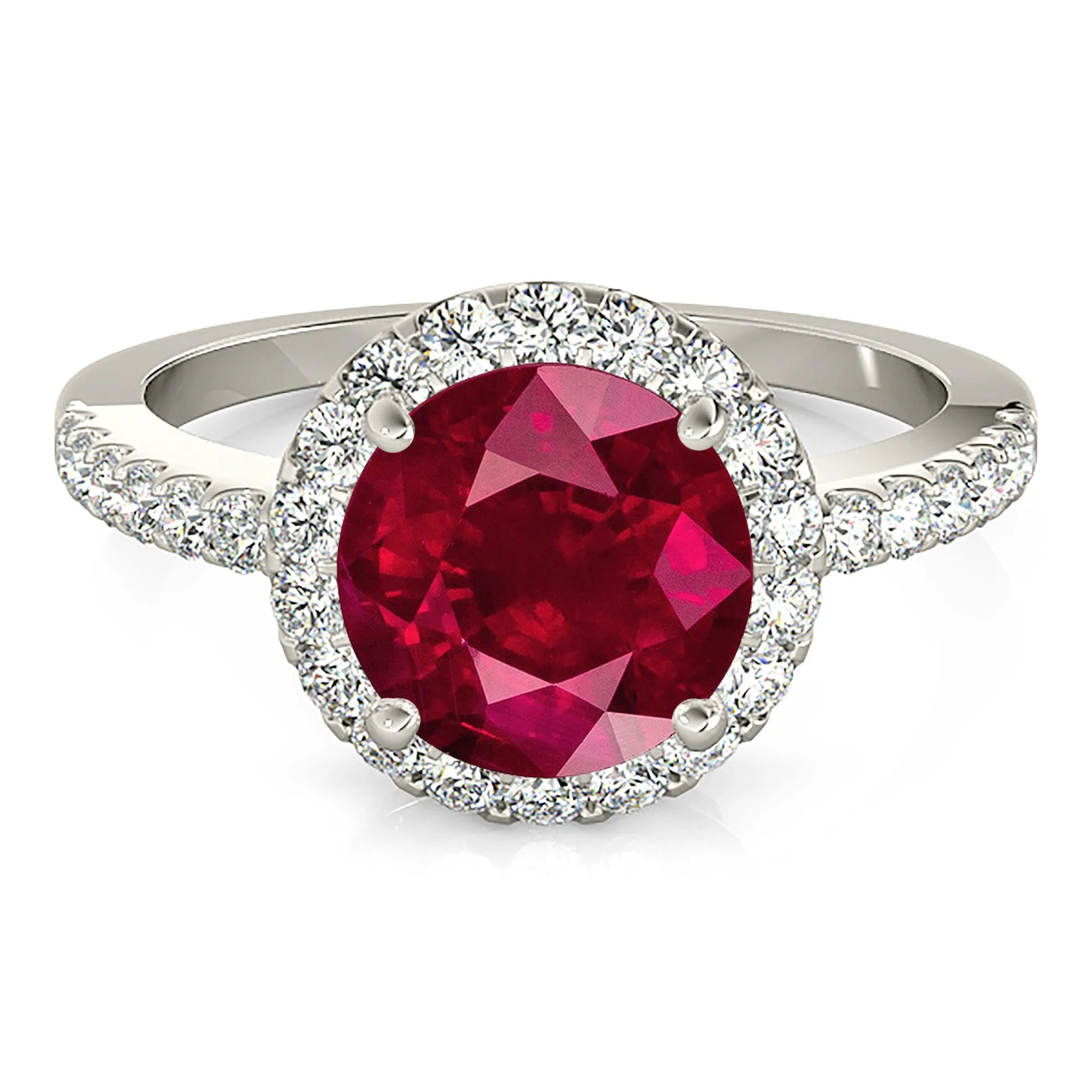 2.35 ct. Genuine Ruby Ring With Delicate Halo And Thin Diamond Shank