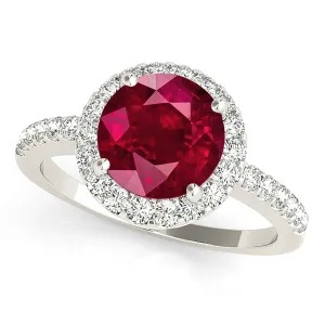 2.35 ct. Genuine Ruby Ring With Delicate Halo And Thin Diamond Shank