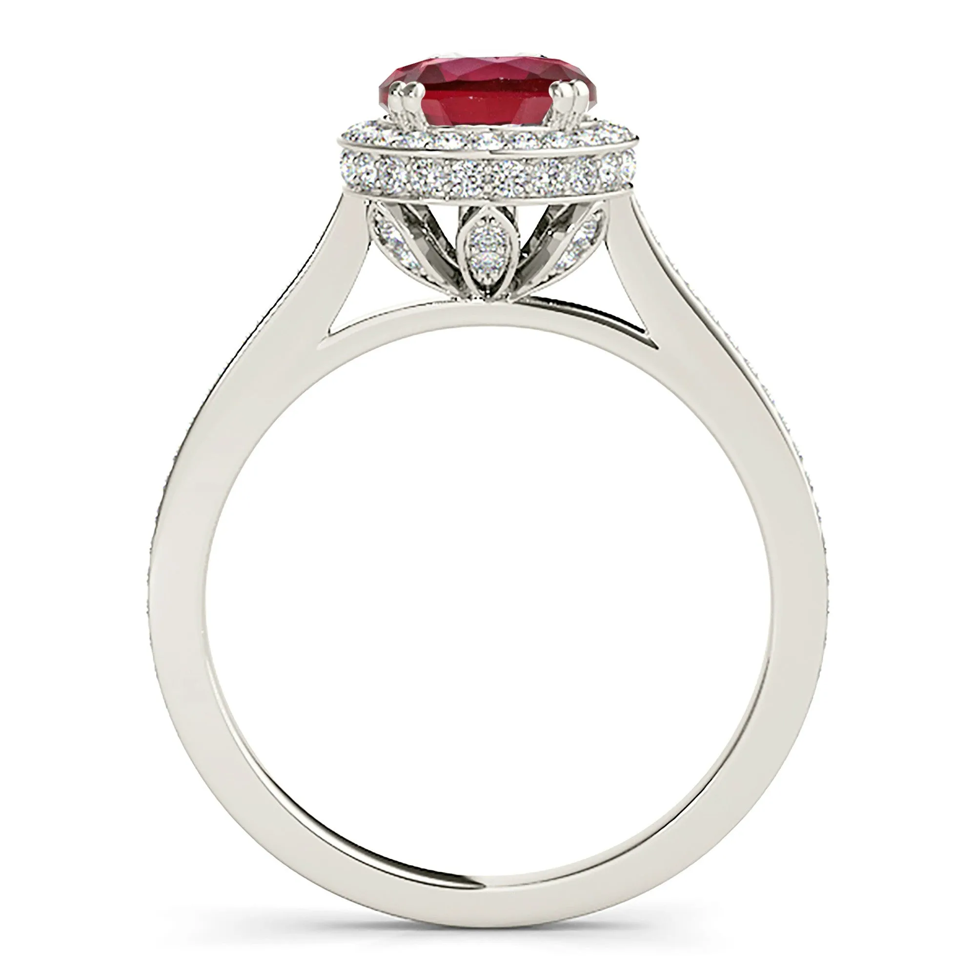 2.35 ct. Genuine Ruby Ring With Halo And Thin Diamond band