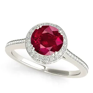 2.35 ct. Genuine Ruby Ring With Halo And Thin Diamond band