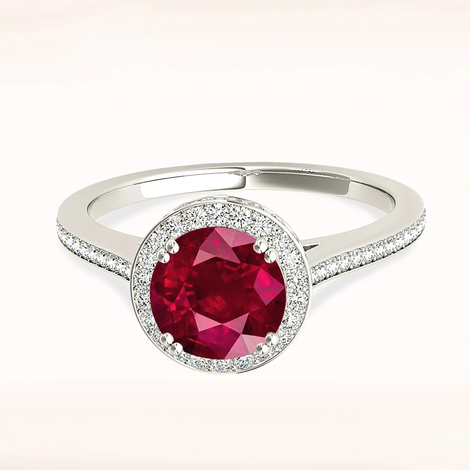 2.35 ct. Genuine Ruby Ring With Halo And Thin Diamond band