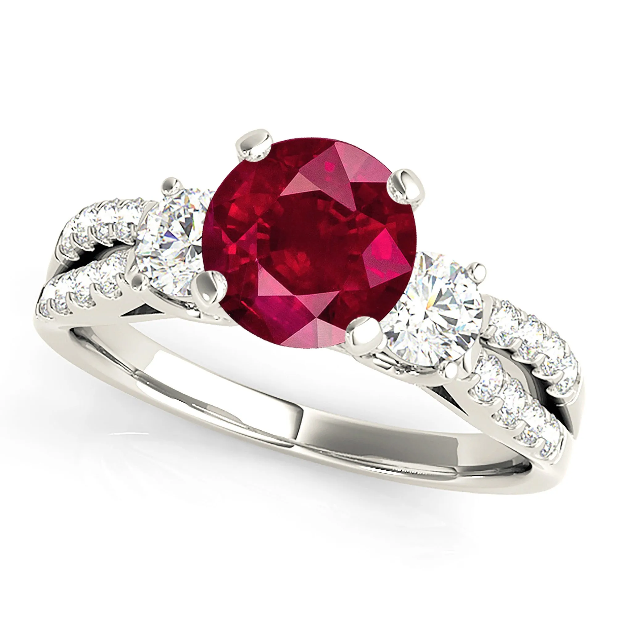 2.35 ct. Genuine Ruby Ring With Side Diamonds And Split Diamond Band