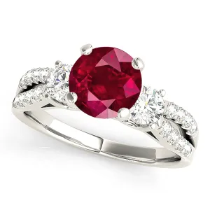 2.35 ct. Genuine Ruby Ring With Side Diamonds And Split Diamond Band