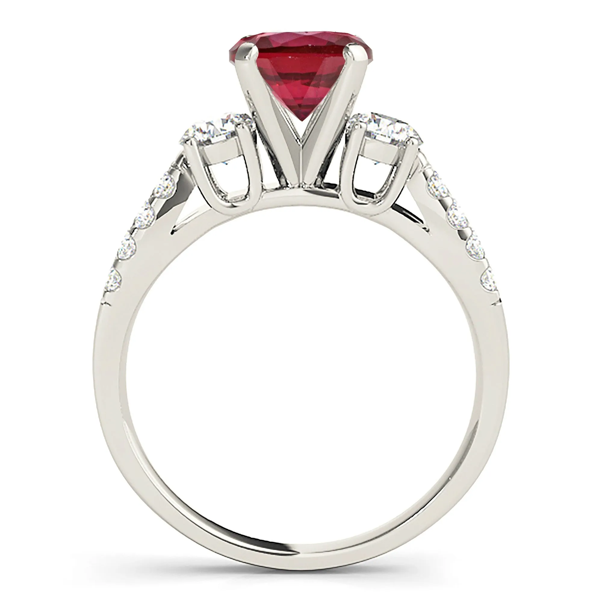 2.35 ct. Genuine Ruby Ring With Side Diamonds And Split Diamond Band