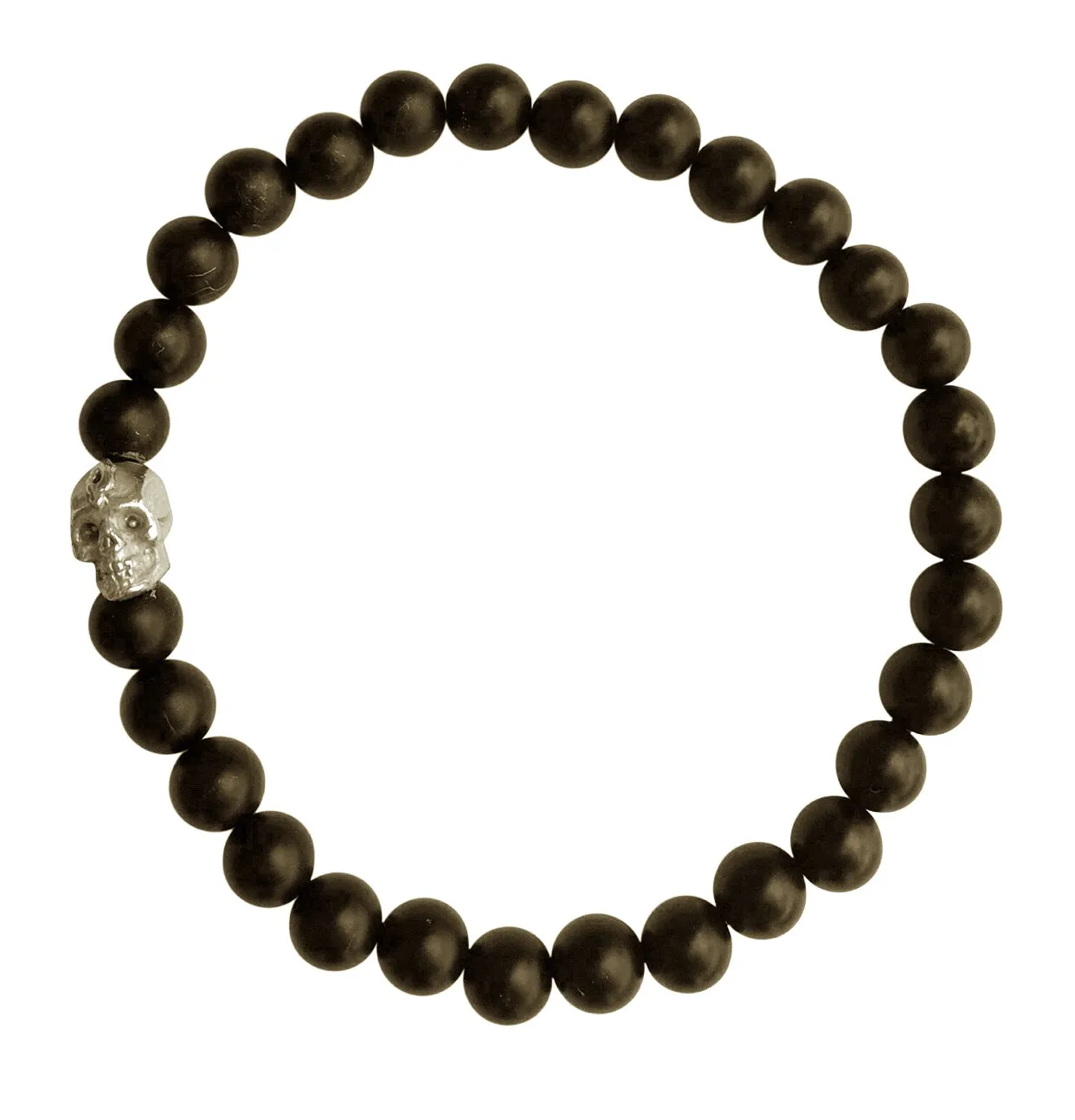 6mm Black Onyx Skull Bracelet