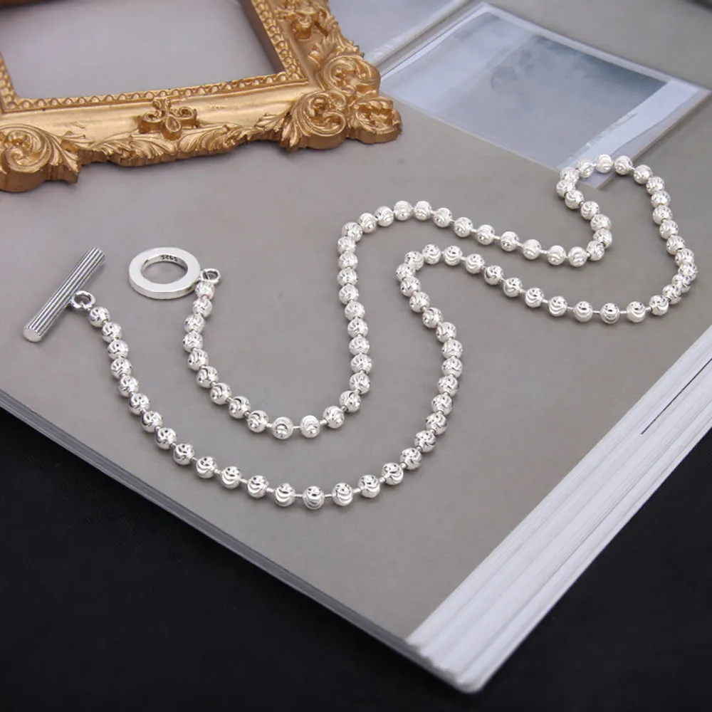 925 Sterling Silver 4mm Lucky Bead Necklace OT Clasp Type Fashion Jewelry 20"