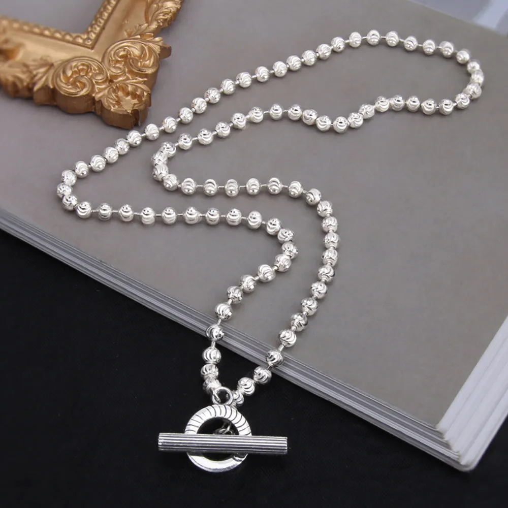 925 Sterling Silver 4mm Lucky Bead Necklace OT Clasp Type Fashion Jewelry 20"