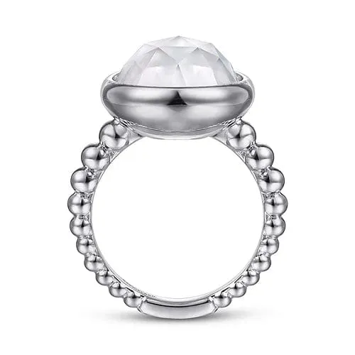 925 Sterling Silver Rock Crystal and White Mother of Pearl Oval Signet Ring