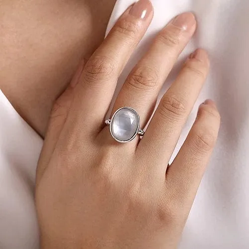 925 Sterling Silver Rock Crystal and White Mother of Pearl Oval Signet Ring