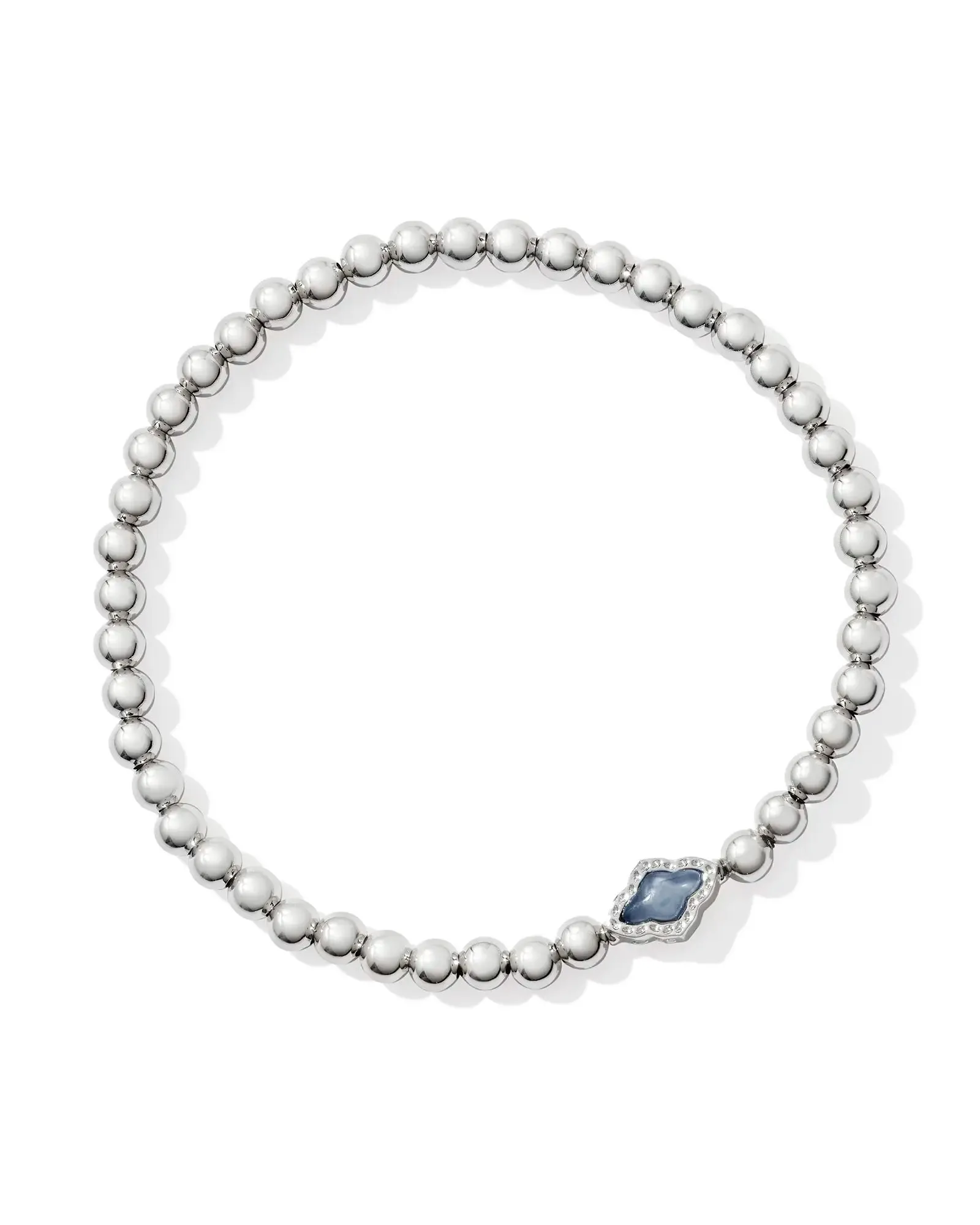ABBIE BEADED STRETCH BRACLETT RHODIUM LIGHT BLUE MOTHER OF PEARL