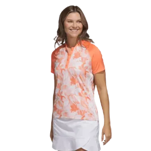 Adidas Ladies Floral Golf Polo Shirt - Orange