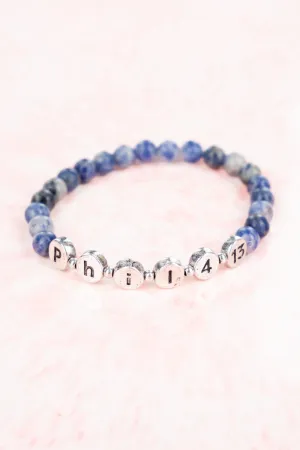 Alayna Blue Silvertone 'Phil 4:13' Beaded Bracelet