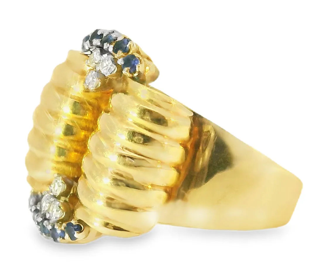 Antique Estate 18K Yellow Gold Diamond Sapphire Designer Handmade Ring