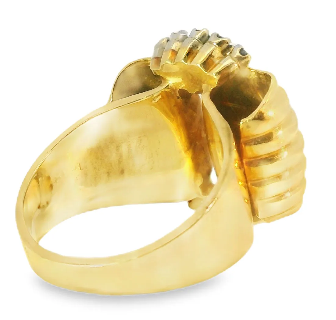 Antique Estate 18K Yellow Gold Diamond Sapphire Designer Handmade Ring