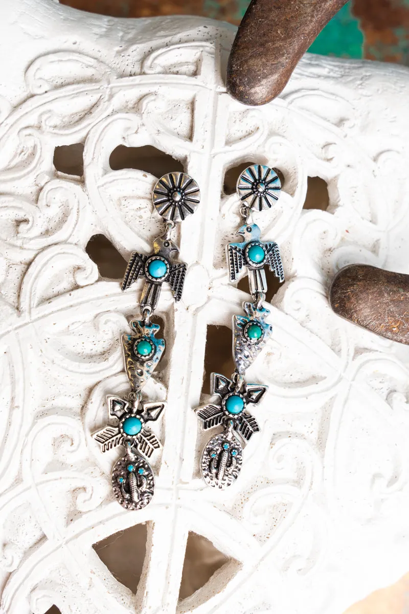 Apache Junction Turquoise and Silvertone Drop Earrings