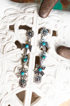 Apache Junction Turquoise and Silvertone Drop Earrings