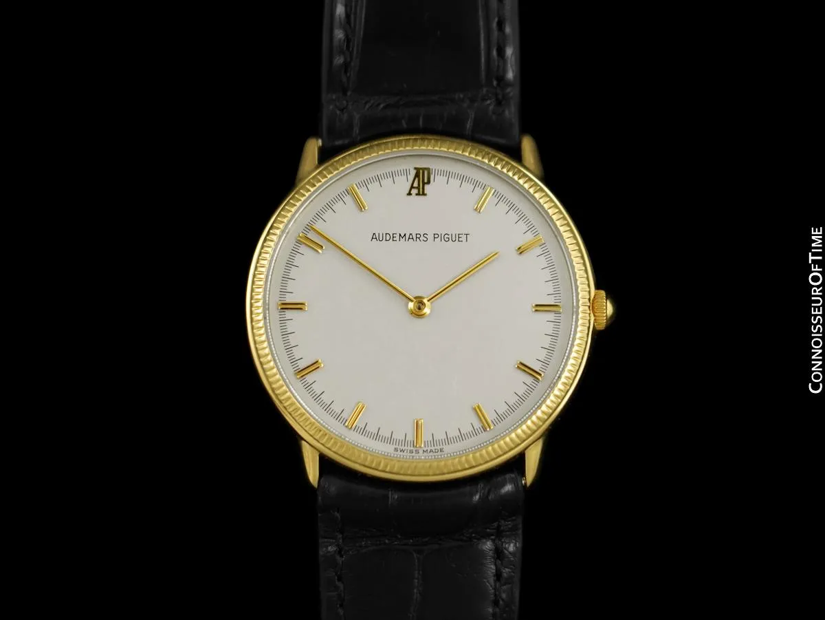 Audemars Piguet Mens Midsize 18K Gold Dress Watch - Buckle & Pouch